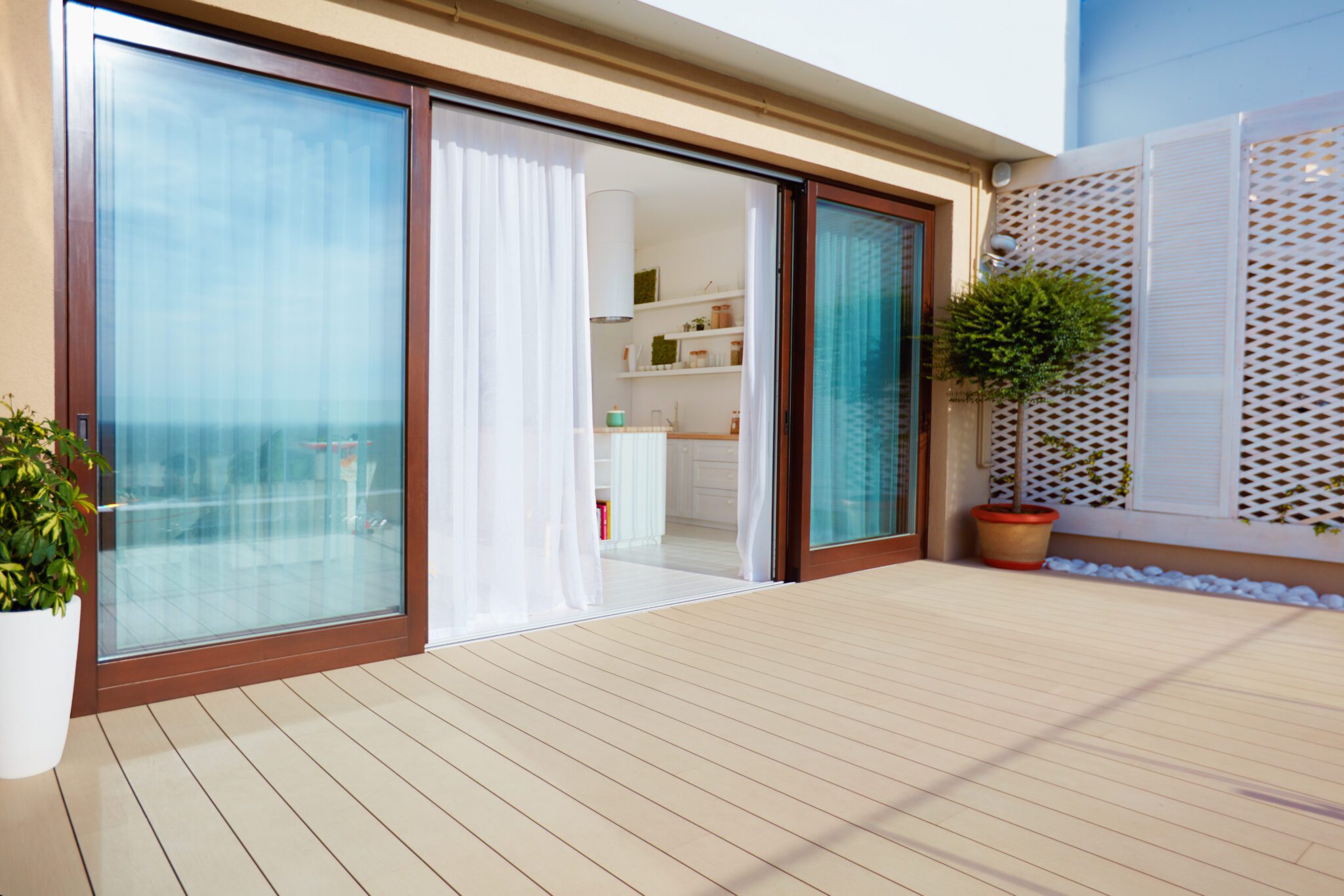 New patio doors sliding to open patio